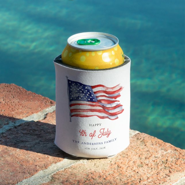 Patriotic American Flag 4th of July Welcome Sign Can Cooler (In Situ Pool)