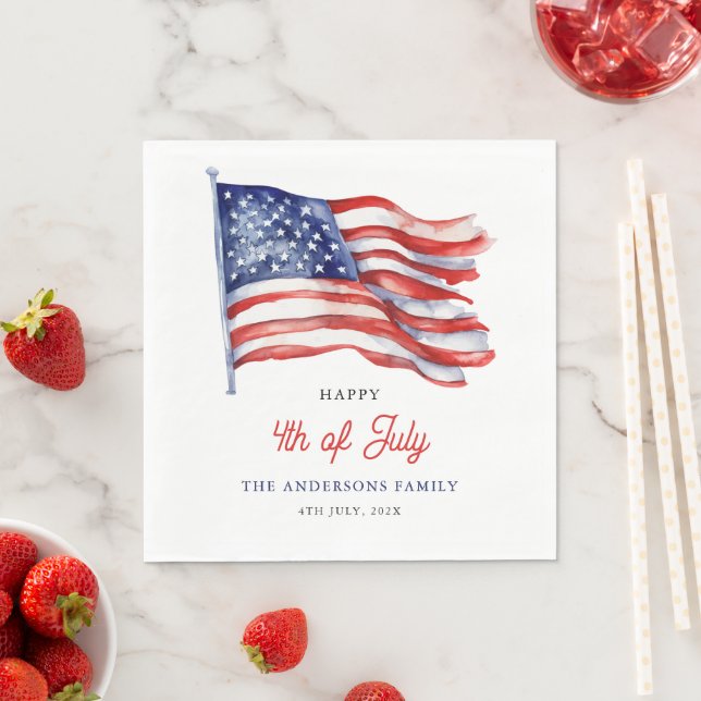 Patriotic American Flag 4th of July Welcome Sign Napkin (Insitu)
