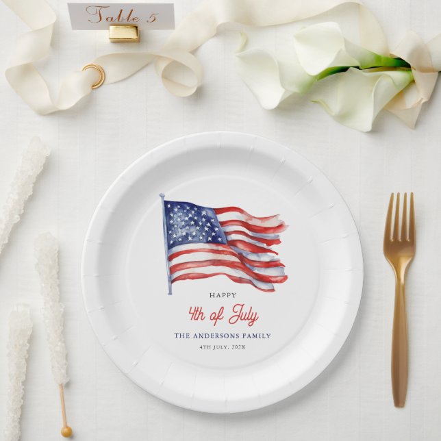 Patriotic American Flag 4th of July Welcome Sign Paper Plate (Wedding)