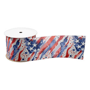 Patriotic American Flag Abstract Paint Splash Satin Ribbon