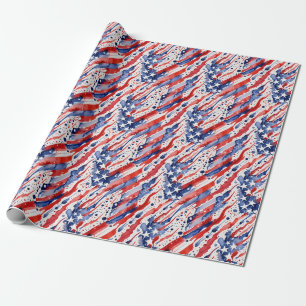 Patriotic American Flag Abstract Paint Splash Wrapping Paper