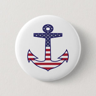 Patriotic American Flag Anchor Nautical 6 Cm Round Badge