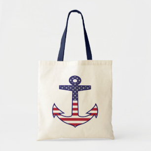 Patriotic American Flag Anchor Nautical Tote Bag