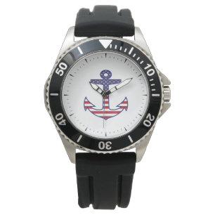 Patriotic American Flag Anchor Nautical Watch