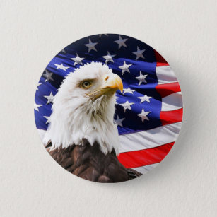 Patriotic American Flag and American Eagle  6 Cm Round Badge