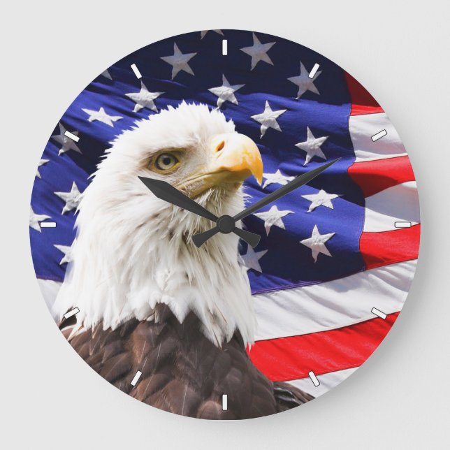 Patriotic American Flag and Bald Eagle Wall Clock (Front)