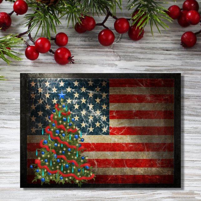 Patriotic American Flag and Christmas Tree Holiday Card (Creator Uploaded)