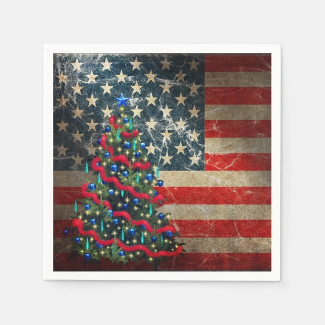 Patriotic American Flag and Christmas Tree Napkin (Front)