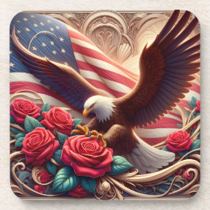 Patriotic American Flag and Eagle  Coaster