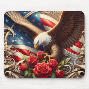 Patriotic American Flag and Eagle Mouse Pad