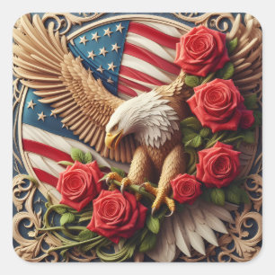 Patriotic American Flag and Eagle Square Sticker