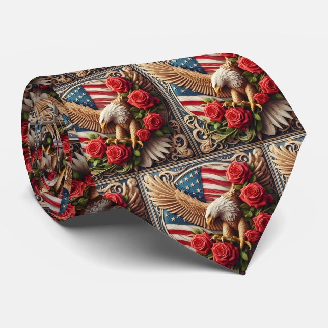 Patriotic American Flag and Eagle Tie (Rolled)