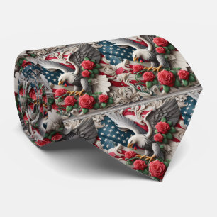 Patriotic American Flag and Eagle Tie
