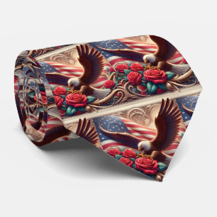 Patriotic American Flag and Eagle Tie