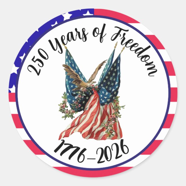 Patriotic American Flag and Eagle USA 250th Classic Round Sticker (Front)