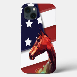 Patriotic American Flag and Horse iPhone 13 Case