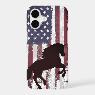Patriotic American Flag and Silhouette Horse