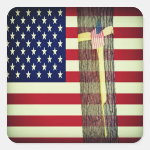Patriotic American Flag and Yellow Ribbon Sticker