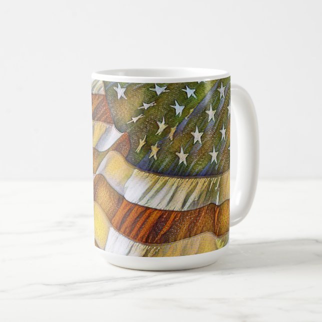 Patriotic American Flag Antiqued Mug (Front Right)