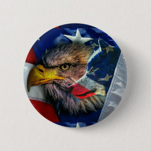 Patriotic American Flag Bald Eagle Wolf 6 Cm Round Badge