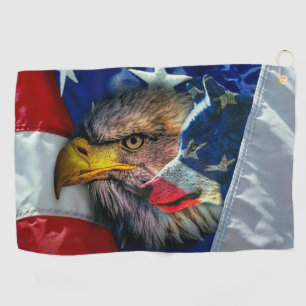 Patriotic American Flag Bald Eagle Wolf Golf Towel