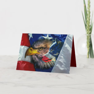 Patriotic American Flag Bald Eagle Wolf Holiday Card