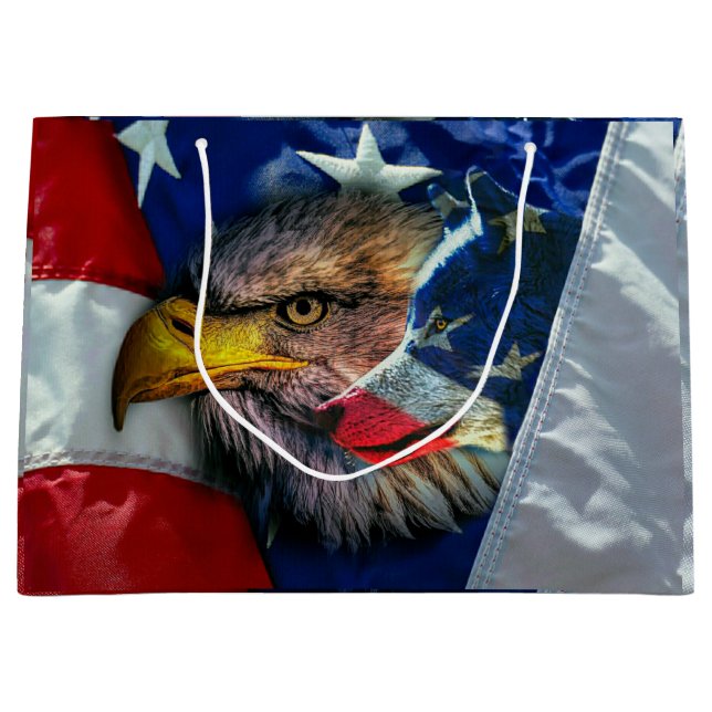 Patriotic American Flag Bald Eagle Wolf Large Gift Bag (Front)