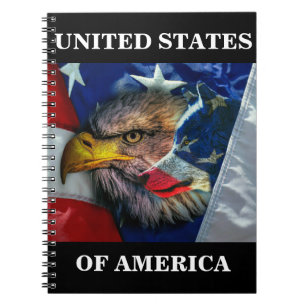 Patriotic American Flag Bald Eagle Wolf Notebook