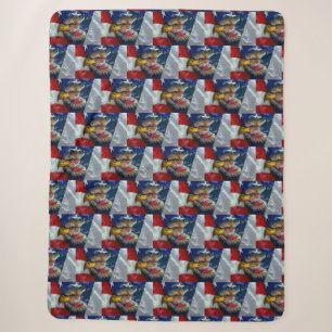 Patriotic American Flag Bald Eagle Wolf Sherpa Blanket