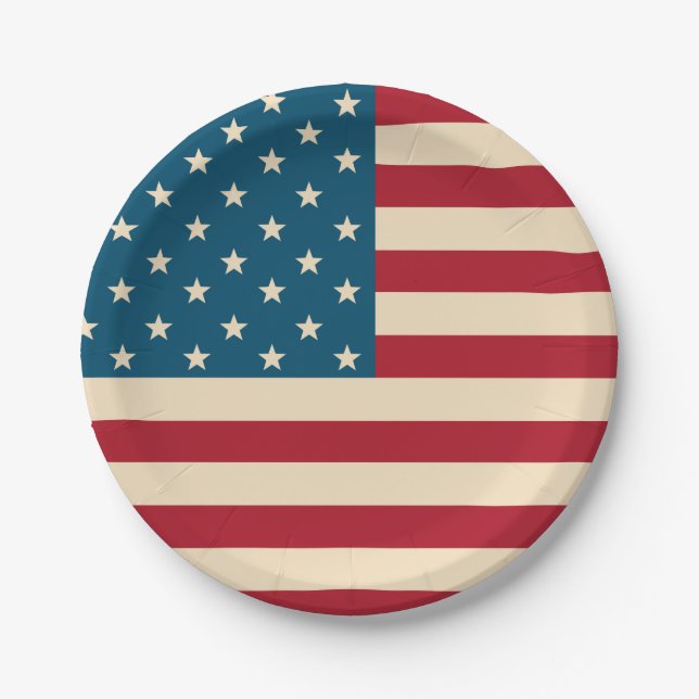 Patriotic American Flag BBQ July 4th Paper Plates (Front)