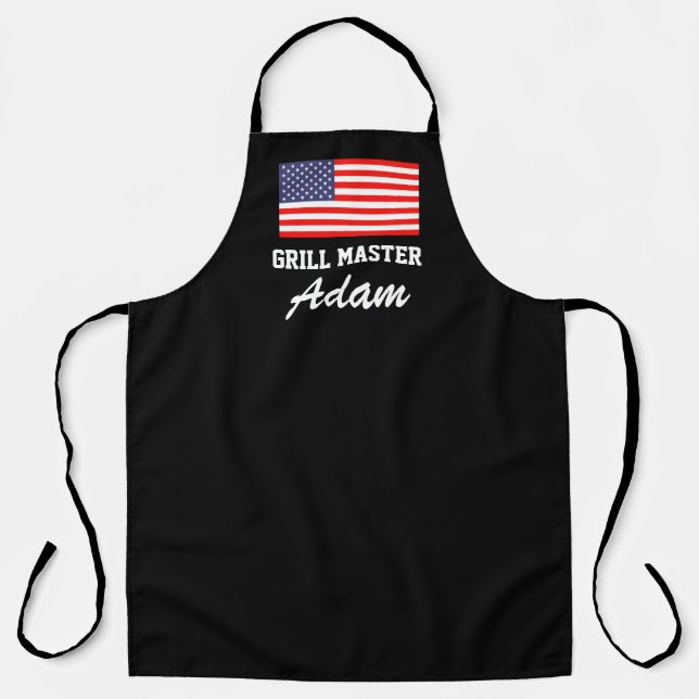 Patriotic American flag black grill master BBQ Apron (Front)