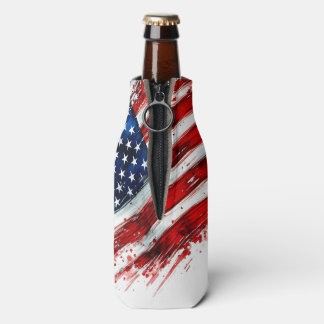 Patriotic American Flag Brushstroke Art Design Bottle Cooler