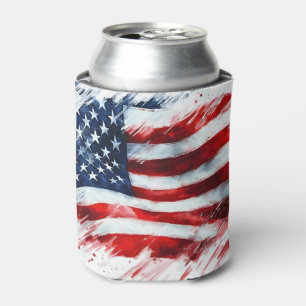 Patriotic American Flag Brushstroke Art Design Can Cooler