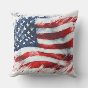 Patriotic American Flag Brushstroke Art Design Cushion