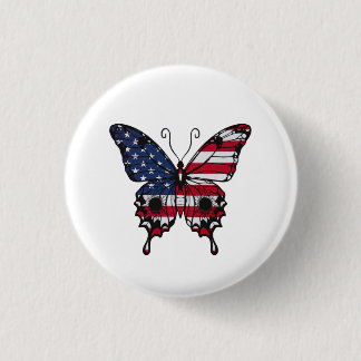 Patriotic American Flag Butterfly 3 Cm Round Badge