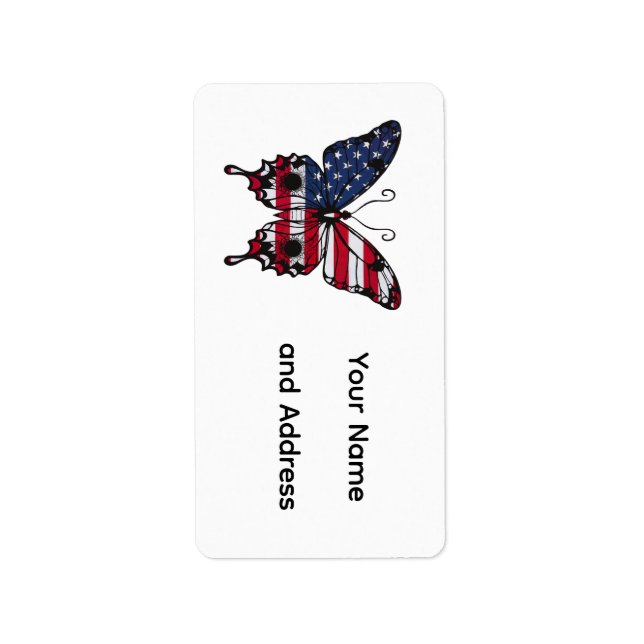 Patriotic American Flag Butterfly Label (Front)