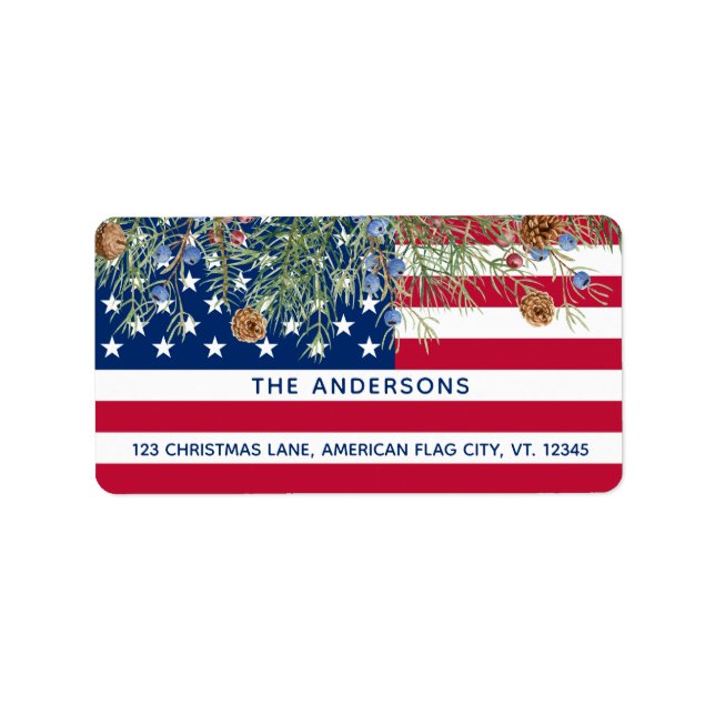 Patriotic American Flag Christmas Return Address Label (Front)