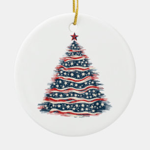 Patriotic American Flag Christmas Tree Ceramic Tree Decoration
