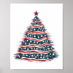 Patriotic American Flag Christmas Tree Poster