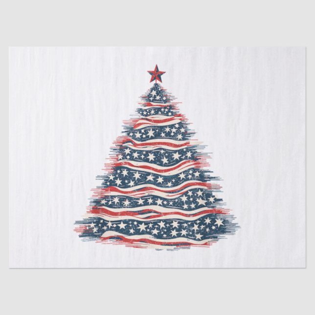 Patriotic American Flag Christmas Tree Tissue Paper (Front)