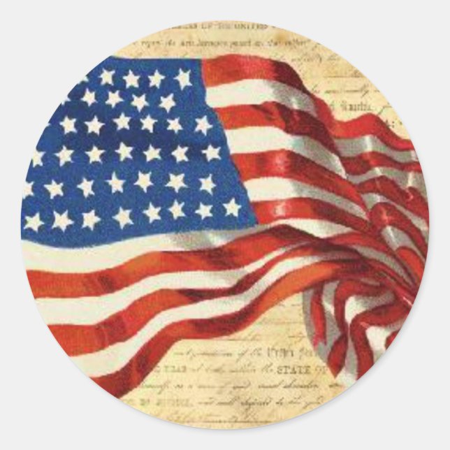 Patriotic American Flag Classic Round Sticker (Front)