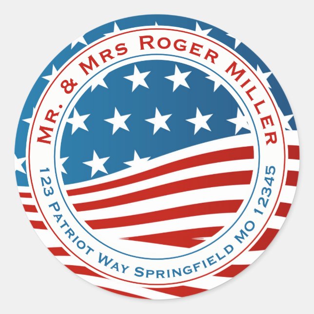 Patriotic American Flag  Classic Round Sticker (Front)