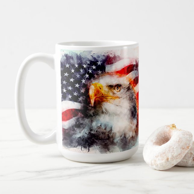 Patriotic American Flag Coffee Mug (With Donut)