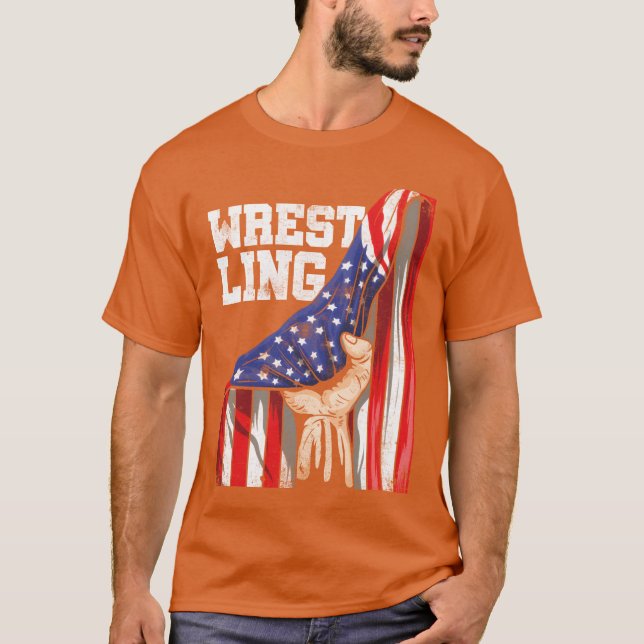 Patriotic American Flag Combat Sport Wrestler vint T-Shirt (Front)