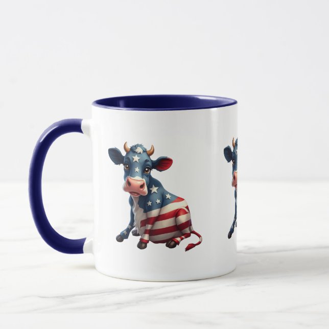Patriotic American Flag Cow Illustration Mug (Left)