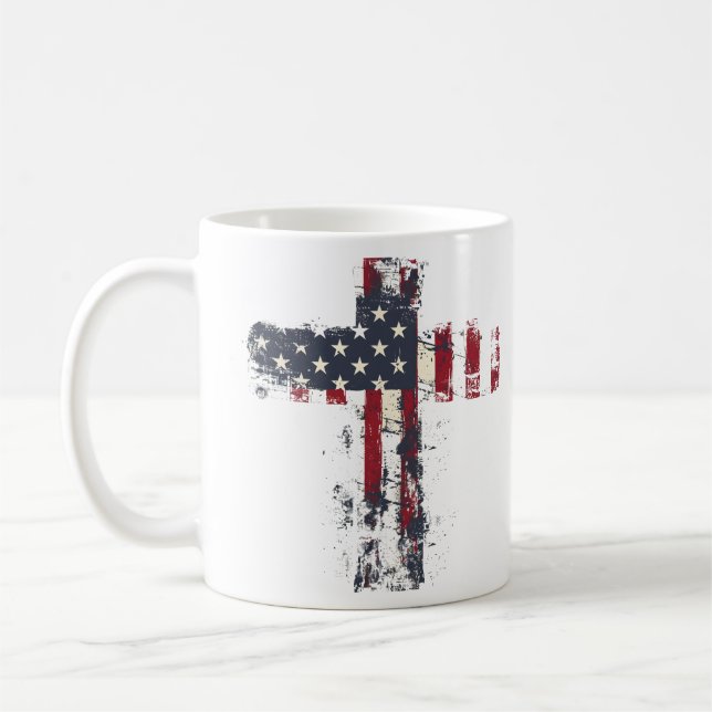 Patriotic American flag cross Coffee Mug (Left)