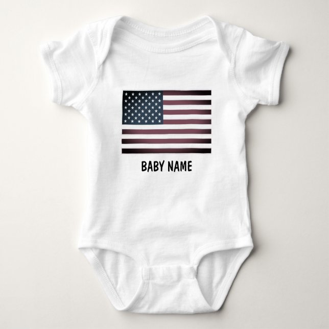 Patriotic American flag custom baby name bodysuit (Front)
