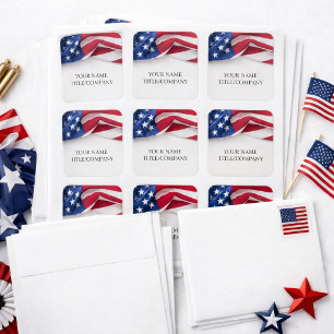 Patriotic American Flag Custom Company Name Office Square Sticker