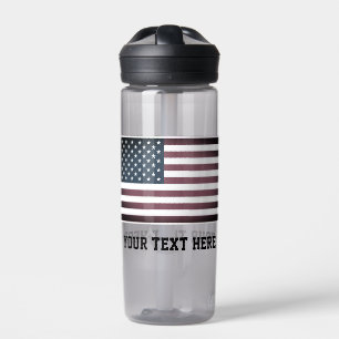 Patriotic American flag custom name water bottle