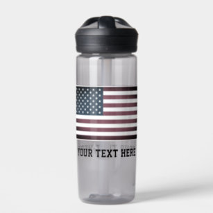 Patriotic American flag custom name water bottle